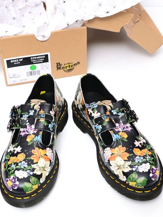 Dr. Martens Shoes - DR MARTENS- "Docs" Black Darcy Floral Backhand EU39 US 8 Mary Janes Circa-90s